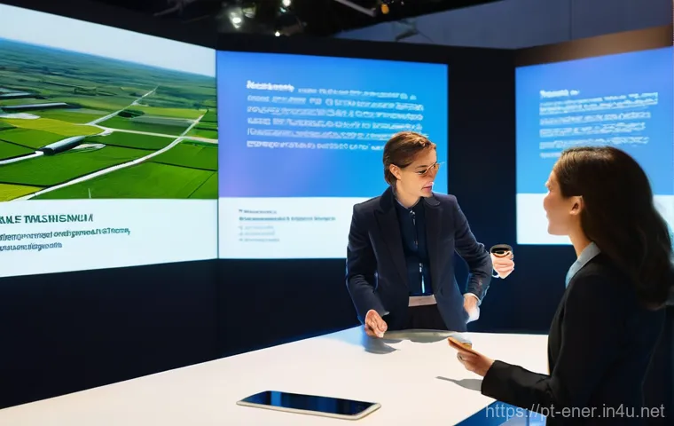 에너지기술자 네트워킹 방법 - **Prompt:** A dynamic scene at a bustling "Sustainable Energy Summit." A diverse group of four profe...