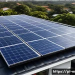 Home 20 에너지 기술과 탄소중립 목표 - A modern Brazilian residential rooftop featuring advanced thin-film solar panels with sleek, flexibl...