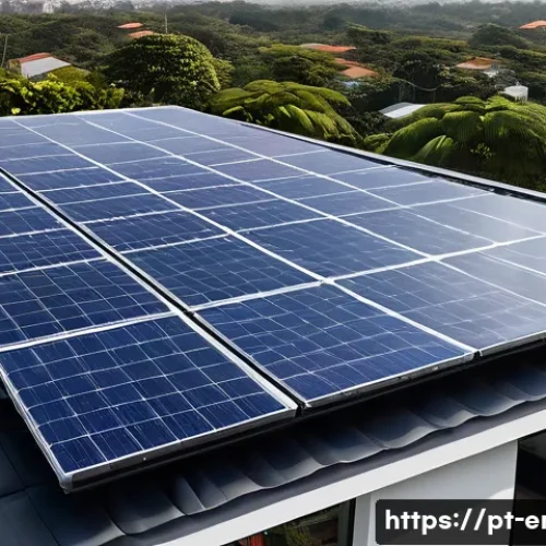 Home 32 에너지 기술과 탄소중립 목표 - A modern Brazilian residential rooftop featuring advanced thin-film solar panels with sleek, flexibl...