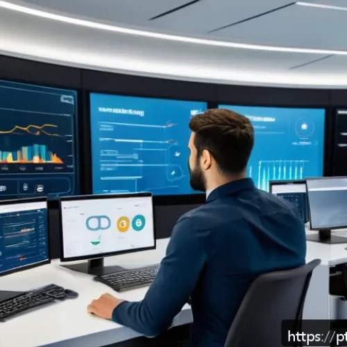 Home 31 에너지 설비 관리 소프트웨어 비교 - A modern energy control room with large digital dashboards displaying real-time monitoring data of e...