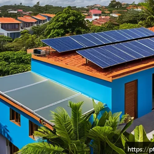 Home 17 에너지기술 기초 이론 정리 - A modern Brazilian residential rooftop covered with sleek solar panels under a bright blue sky, surr...